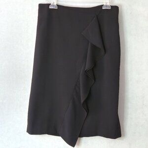 J. Crew Ruffle-Trim Faux Wrap Pencil Skirt | Black | Size 10